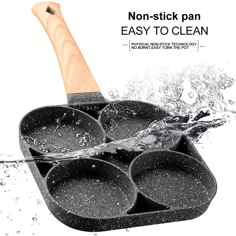 Sartén antiadherente de 4 orificios con recubrimiento de piedra Maifan - Mango de aluminio, ideal para huevos, panqueques y más - Solo lavado a mano, compatible con inducción, utensilios de cocina | Utensilios de cocina modernos | Cocina duradera