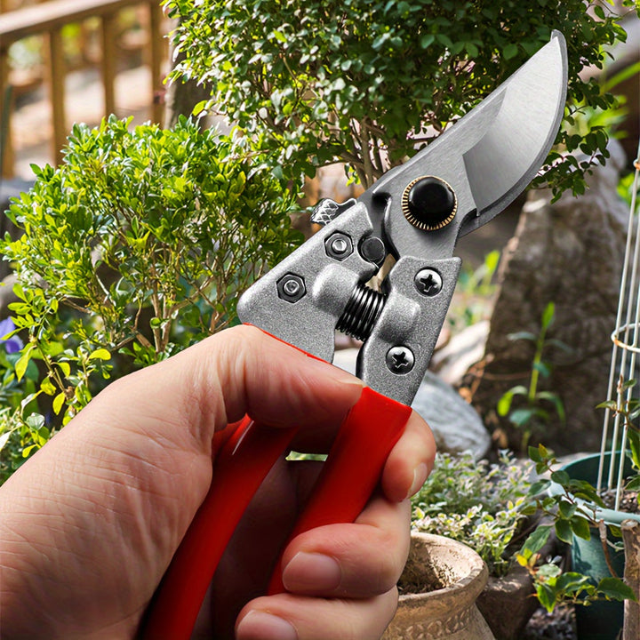 Tijeras de poda de jardín profesionales de estilo clásico, con cuchillas de acero de alta calidad afiladas, diseño ergonómico con asa roja, antideslizantes, operación manual, ideales para el mantenimiento de árboles frutales y jardines, tijeras de jardín