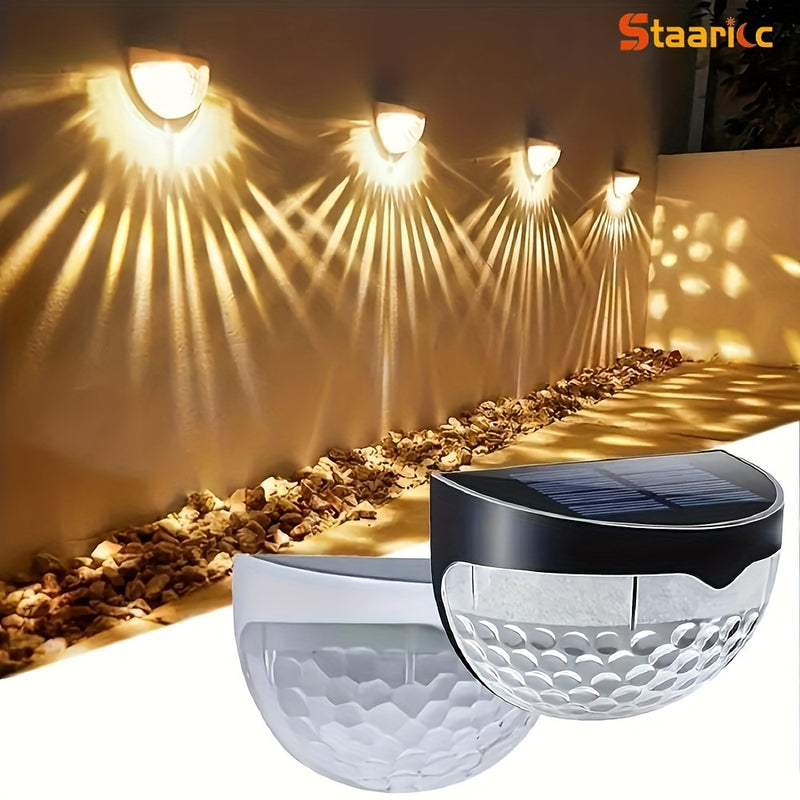 Staaricc 2/4/6pcs Luces Solares para Valla, Luces de Terraza, Luces Solares de Pared, Lámpara Solar Montada en la Pared para Exteriores, IPX4, Lámpara LED Blanca, Iluminación para Jardín, Hogar, Patio, Garaje, Camping, Decoración de Fiesta de Halloween y