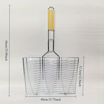1-Pack Cesta para Parrilla de Acero al Carbono 38.1x81.28 cm - Resistente, Anticorrosiva y Gran Capacidad para Carne, Camarones, Verduras - Cocina al Aire Libre, Camping, Picnics - Mangos Ergonómicos y Distribución Uniforme del Calor