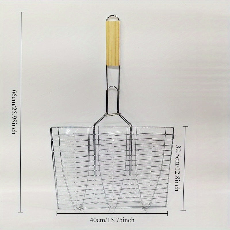 1-Pack Cesta para Parrilla de Acero al Carbono 38.1x81.28 cm - Resistente, Anticorrosiva y Gran Capacidad para Carne, Camarones, Verduras - Cocina al Aire Libre, Camping, Picnics - Mangos Ergonómicos y Distribución Uniforme del Calor