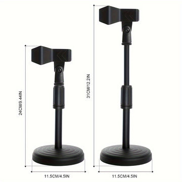 Soporte de Micrófono de Escritorio Ajustable con Clip - Compatible con Micrófonos de Hasta 4.32cm, Conector XLR, ABS Negro
