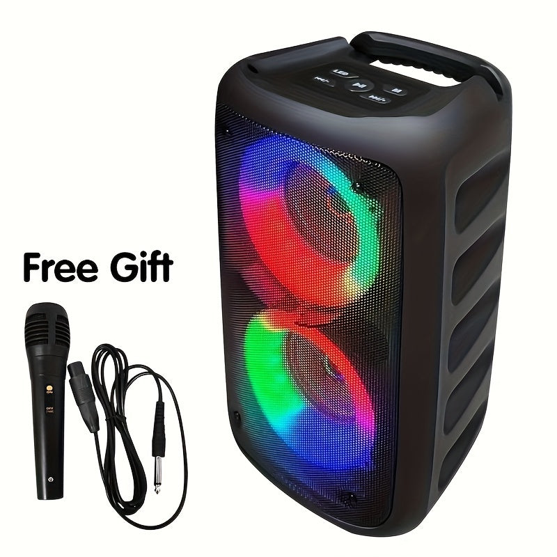 Altavoz inalámbrico portátil con micrófono, luces LED y batería de litio de 2400 mAh, perfecto para fiestas en casa y camping al aire libre.