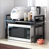 Estante de cocina metálico ajustable LDQ, soporte de microondas telescópico de 32-64cm con 6 ganchos, ajustable en altura, capacidad de 30kg, acabado pintado, doble propósito para cocinas comerciales y domésticas, estante de especias, comercial