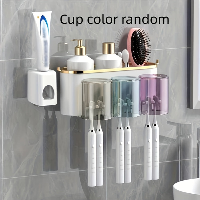 Soporte para Cepillos de Dientes de Montaje en Pared Fácil de Instalar con Vaso para Enjuague Bucal sin Taladrar - Organizador de Pasta Dental y Cepillos de Baño que Ahorra Espacio, Transparente, Juego de Soporte para Cepillos de Dientes 1pc