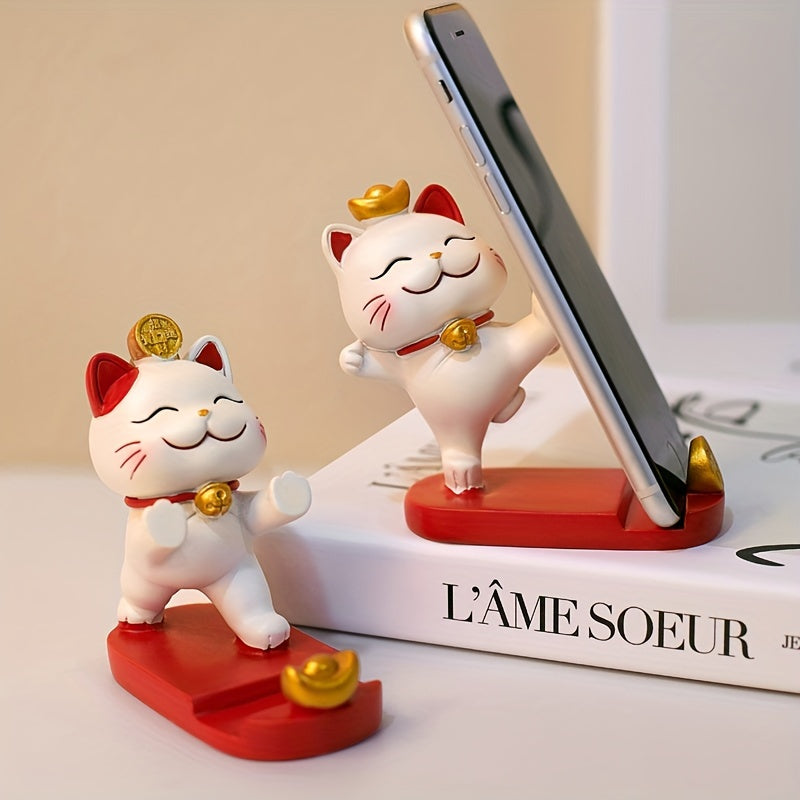 Soporte para Teléfono Móvil y Tableta de 1 Pieza con Diseño de Gato de Dibujos Animados, Adorno Decorativo para Escritorio Adecuado para Celulares y Tabletas