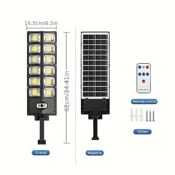 Juego de 1 lámpara solar con 504 LED súper brillantes, luz exterior con modo diurno y sensor de movimiento, ideal para patios, jardines, patios, aceras, campus y diversas iluminaciones exteriores