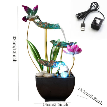 Pieza decorativa de cascada de 3 niveles para interior, fuente de hierro fundido creativa para mesa de entrada, ceremonia de inauguración y recepción en casa, alimentada por USB, no requiere batería