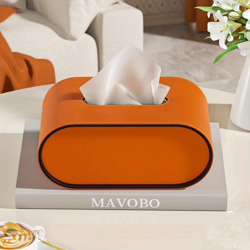 Elegante cubierta de caja de pañuelos ovalada, material de cuero de primera calidad, opciones multicolores, diseño simple y de alta gama para sala de estar, mesa y comedor - Forma cuadrada