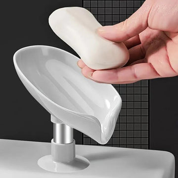 Plato de jabón con diseño de hojas de secado rápido con ventosa - Sin taladro, fácil instalación, sin acumulación de agua, soporte de jabón de plástico duradero para baño y cocina, soporte de jabón de ducha