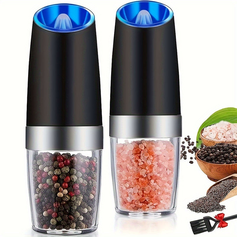 Juego De Molinillo De Sal Y Pimienta Eléctrico Por Gravedad De 1/2 Piezas, Grosor Ajustable, Alimentado Por Batería Con Luz LED, Operación Automática Con Una Mano