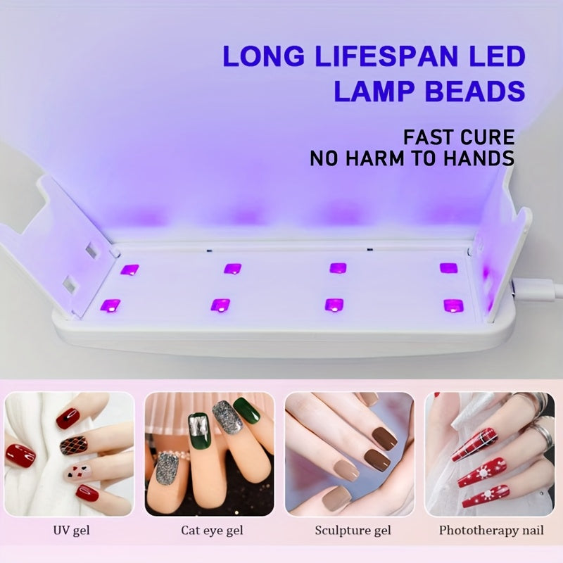 Lámpara de uñas LED plegable - Secador de uñas portátil alimentado por USB, diseño compacto para uso en casa y salón, lámpara de uñas de gel ergonómica de secado rápido