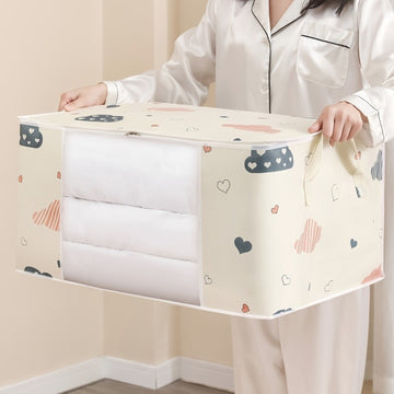 Bolsa de Almacenamiento Extra Grande Plegable con Asas Reforzadas - Perfecta para Ropa, Mantas y Ropa de Cama, Cremallera Duradera y Ventana Transparente, Blanca