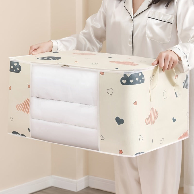 Bolsa de Almacenamiento Extra Grande Plegable con Asas Reforzadas - Perfecta para Ropa, Mantas y Ropa de Cama, Cremallera Duradera y Ventana Transparente, Blanca