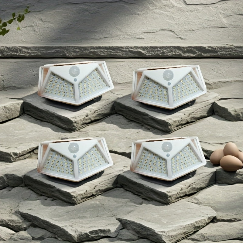 Luces solares para exteriores [100 LED / 3 modos de operación], lámpara de seguridad solar con sensor de movimiento, ideal para jardín, cerca, patio, cochera y terraza