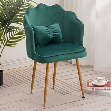 Silla de comedor de terciopelo contemporáneo de 1 pieza con cojín de lazo - Marco de metal, cojín de esponja, respaldo sólido, no necesita electricidad, uso en suelos duros y cocina, decoración elegante del hogar, muebles de comedor, diseño de lazo, cons