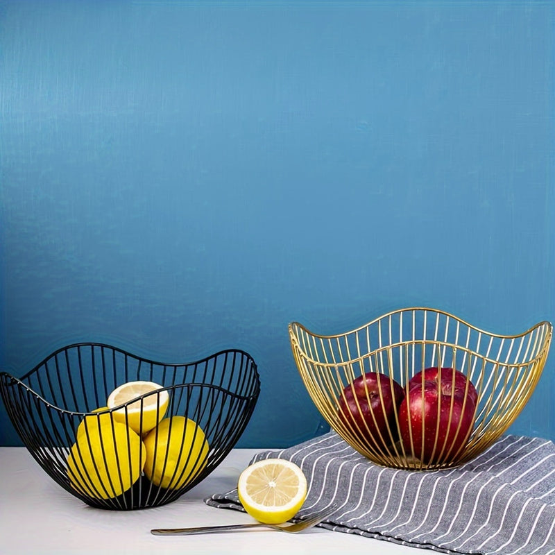 Canasta de alambre para frutas, 1 unidad, tazón de frutas para mostrador de cocina, ola, tazón para servir frutas, plato de alambre para frutas y verduras