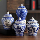 Tarro de porcelana sellado vintage azul y blanco, adorno decorativo, accesorios para juego de té, contenedor de hojas de té, tarro de cerámica resistente a la humedad