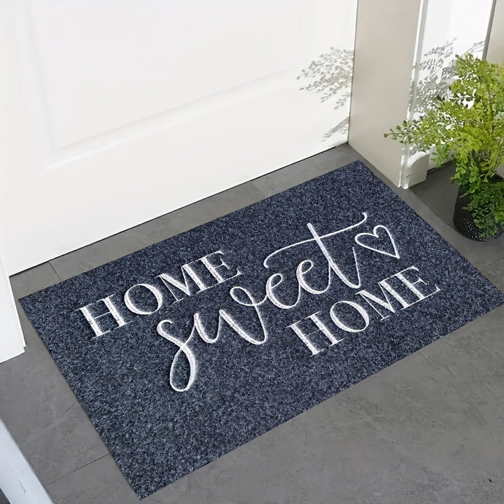 Tapete de bienvenida Hogar Dulce Hogar – Tapete azul acogedor con letras blancas, poliéster lavable a máquina, ideal para entrada, cocina, sala o dormitorio, tapete de bienvenida para interiores | Detalle acogedor para el hogar | Tapete lavable a máquina