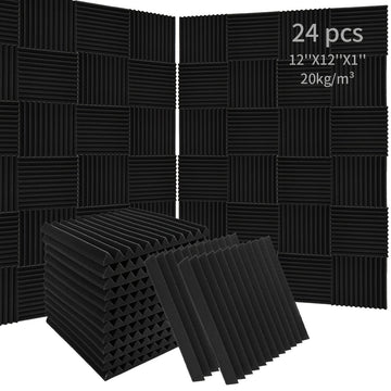 Conjunto de 24 Paneles Aislantes de Sonido Acústico de Alta Densidad, 30.48cm x 30.48cm x 2.54cm Azulejos de Espuma Ignífuga para Estudio, Dormitorio, Sala de Conferencias, Cine en Casa y Sala de Juegos - Mejora la Absorción del Sonido y Seguridad contra