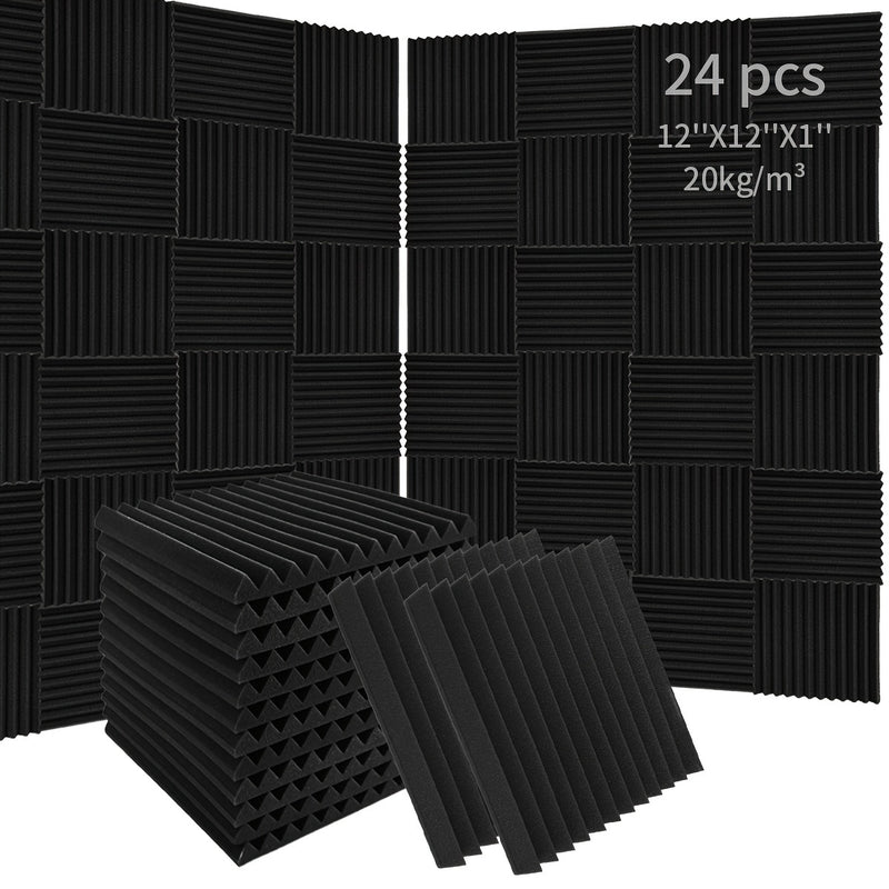 Conjunto de 24 Paneles Aislantes de Sonido Acústico de Alta Densidad, 30.48cm x 30.48cm x 2.54cm Azulejos de Espuma Ignífuga para Estudio, Dormitorio, Sala de Conferencias, Cine en Casa y Sala de Juegos - Mejora la Absorción del Sonido y Seguridad contra