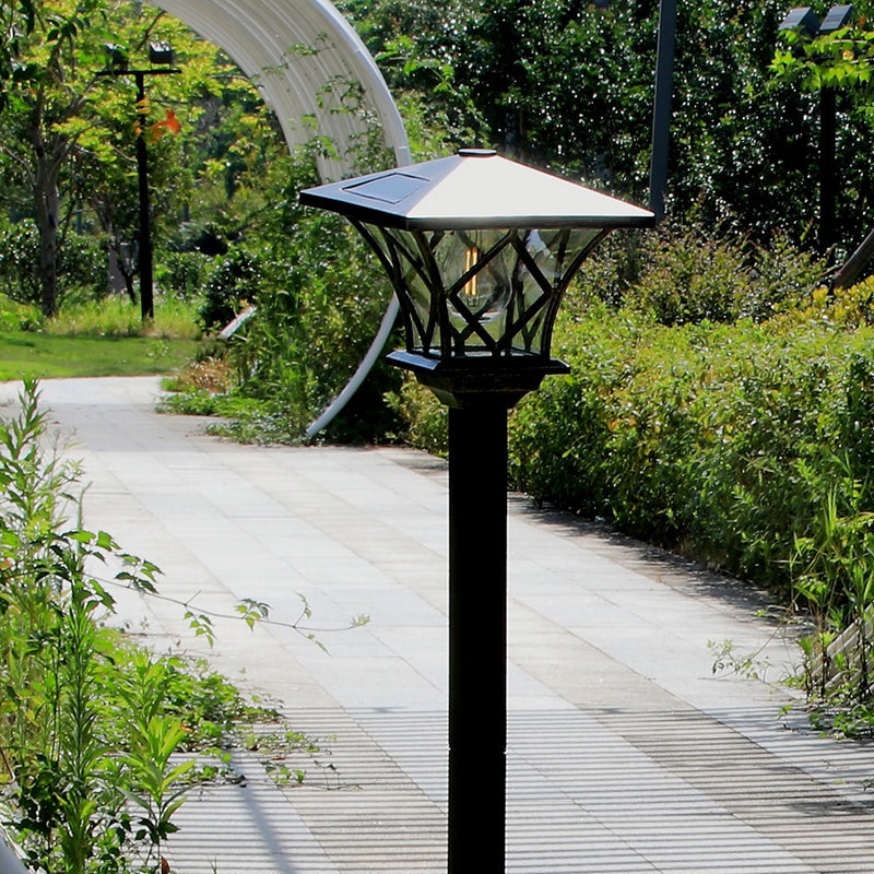 Lámparas solares para jardín de 1.7 m, negras, con paneles de vidrio transparente, plástico duradero y batería de níquel, ideales para césped, caminos y decoración de festivales, iluminación exterior | Luz exterior moderna | Plástico resistente
