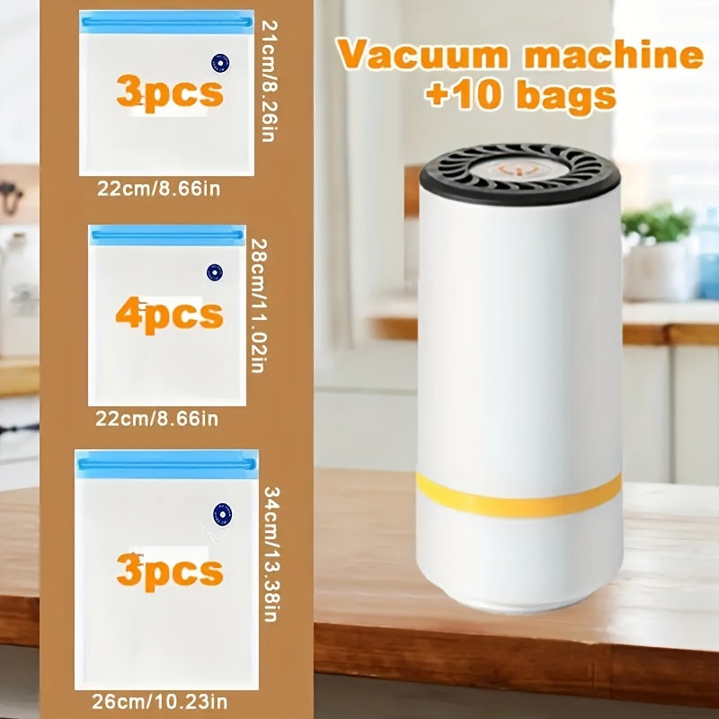 Sellador de vacío portátil para uso en el hogar, completamente automático para alimentos secos y húmedos, incluye una bolsa de comida, 1 bomba eléctrica y 3 bolsas de cierre de vacío grandes, medianas y pequeñas para almacenamiento.