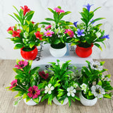 Conjunto de 6 Piezas de Plantas en Macetas con Flores Artificiales para Decoración de Oficina y Hogar, Flores Simuladas de Plástico Adecuadas para Estantes y Libreros