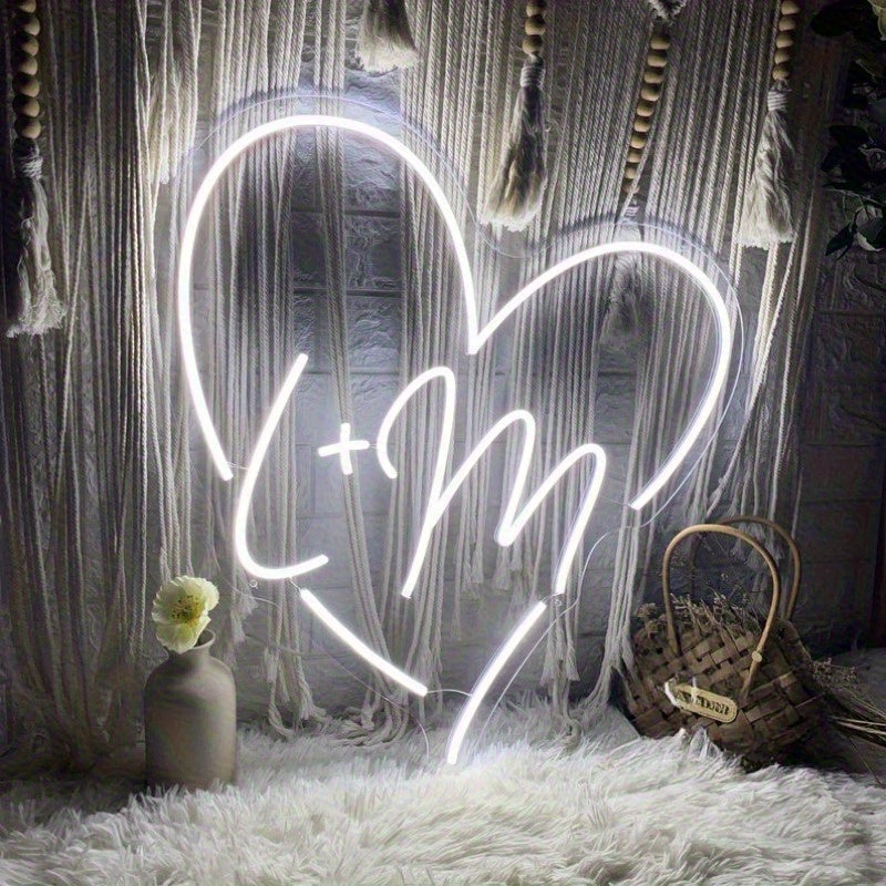 Letrero de Neón LED Personalizado - Luz de Pared en Forma de Corazón con Alimentación USB, Brillo Ajustable, Decoración para el Hogar con Texto Personalizado, Ideal para Bodas, Aniversarios, Cumpleaños y Día del Padre/Madre, Regalo Elegante y Ambientador