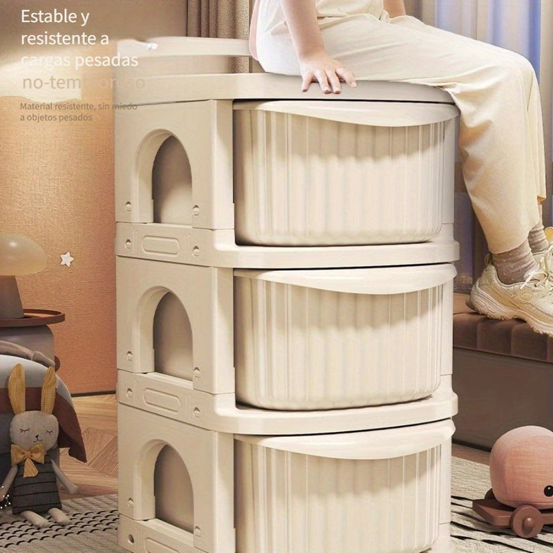 Carrito de Almacenamiento Rodante ZHOHO TANT de 3 Niveles con Ruedas - Organizador de Plástico Beige para Juguetes de Niños, Snacks y Esenciales de la Sala de Estar, Almacenamiento de Juguetes
