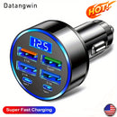 Cargador rápido para auto Datangwin, 6 en 1 con USB-C, doble PD y QC3.0, 4 puertos USB, pantalla de voltaje - Compatible con iPhone, Samsung, Huawei, Xiaomi - Acabado mate, cargador portátil, sin batería