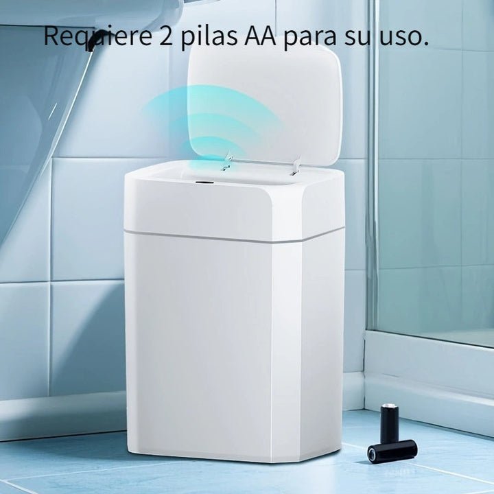 Cubo de basura automático con sensor de movimiento, diseño moderno, tapa de cierre suave, 12.98L y 19.0L, blanco, plástico, sella olores, para cocina, baño, hotel (2 pilas AA no incluidas)