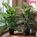 Juego de 2 plantas artificiales grandes para exterior, plantas plásticas tropicales, verdes todo el año, ideales para decoración exterior, bodas, jardines, patios, aniversarios y decoración festiva (San Patricio, San Valentín) - sin maceta, sin mantenimi