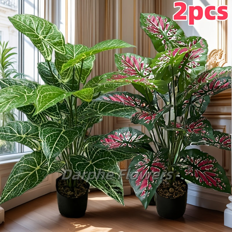 Juego de 2 plantas artificiales grandes para exterior, plantas plásticas tropicales, verdes todo el año, ideales para decoración exterior, bodas, jardines, patios, aniversarios y decoración festiva (San Patricio, San Valentín) - sin maceta, sin mantenimi