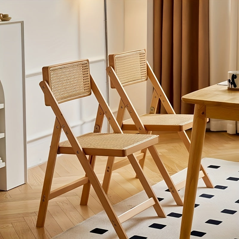 Silla plegable moderna de bambú de 1 pieza con asiento de mimbre - Color marrón claro, diseño de espalda abierta, estructura de bambú duradera, capacidad de peso de 150 kg, no necesita ensamblaje - Ideal para uso en casa o en la oficina, silla de oficina