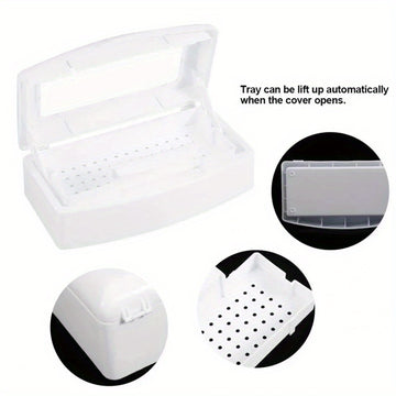 1pc Caja de Esterilización Portátil para Uñas - Sistema de Filtro con Alcohol, No Necesita Electricidad, Plástico Duradero para Limpieza de Herramientas de Pestañas Postizas y Uñas, Desinfección Higiénica en Casa o Salón, Bandeja de Drenaje Perforada, Di