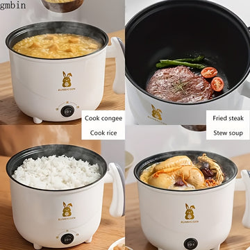 1pc Olla Eléctrica Blanca Multifuncional de Una Capa, Enchufe Americano 110V-130V, No Requiere Batería, Muy Adecuada para Hogar, Residencia Universitaria, Oficina - Para Freír, Estofar, Cocinar al Vapor