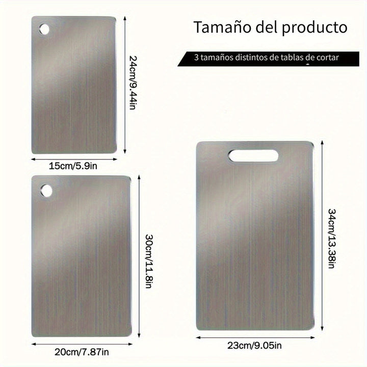 3 piezas de tablas de corte de acero de titanio de doble cara de alta calidad | Tablas de corte de grado alimenticio para cocina, preserva el sabor original sin dañar las cuchillas, adecuadas para cocinas y restaurantes. Se puede lavar en lavavajillas.