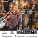 DEPUSHENG Sistema de Micrófono sin varillas Profesional 2/4 Canales con Sonido HD, Anti-Interferencias, Receptor Portátil y Pantalla LCD - Microfónos Mano/Cuello/Cabeza para KTV, Escenarios, Reuniones (Alimentado por Batería, Enchufe US), Micrófono Portá
