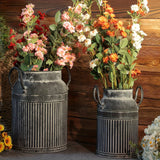 2 piezas Jarrones de metal vintage, Cubos de flores de granja rústica, forma cilíndrica, Centros de mesa decorativos de metal para decoración del hogar