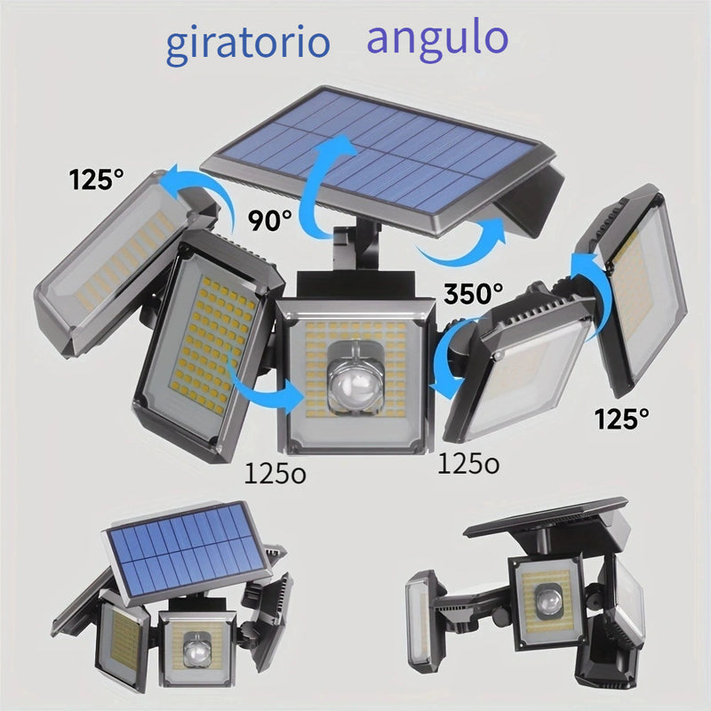 Luces Solares de Pared con 5 Cabezales, Luz Solar Exterior, Luces LED para Jardín y Patio con Sensor de Movimiento y Ángulo Amplio - Iluminación para Calles y Exteriores