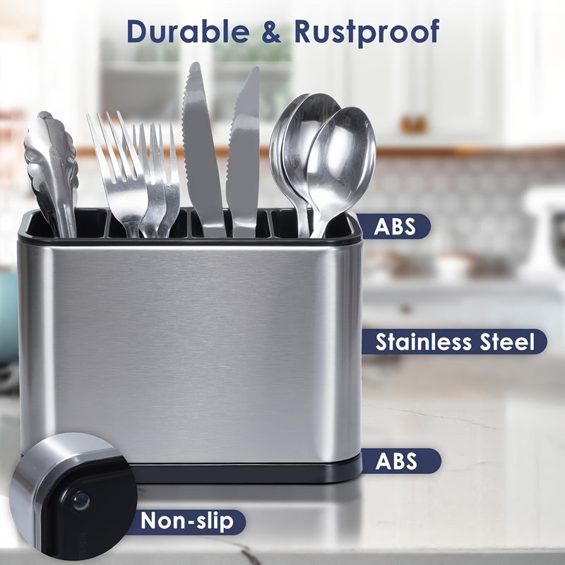 1 pieza, soporte de cubiertos de acero inoxidable - Resistente a la herrumbre, duradero, compartimentos independientes para tenedores, cuchillos, cucharas y palillos - Organizador de utensilios de cocina moderno, ideal para regalos, estante de cocina