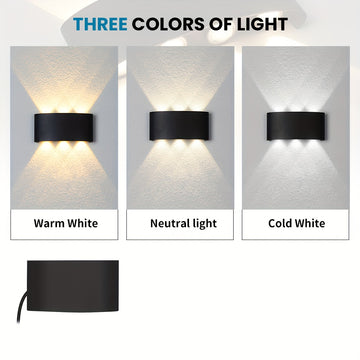 Pack de 3 Luces de Pared LED Modernas, 6W, Calidad Alta IP55, Iluminación Arriba/Abajo, Blanco Frío/Blanco Cálido/Blanco Neutro, Plástico ABS, Montaje Semi Empotrado Fácil para Hogar, Escaleras, Dormitorio, Baño, Luces LED de Alta Calidad