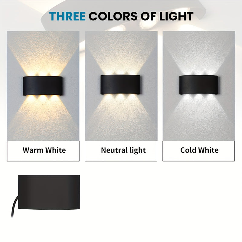Pack de 3 Luces de Pared LED Modernas, 6W, Calidad Alta IP55, Iluminación Arriba/Abajo, Blanco Frío/Blanco Cálido/Blanco Neutro, Plástico ABS, Montaje Semi Empotrado Fácil para Hogar, Escaleras, Dormitorio, Baño, Luces LED de Alta Calidad