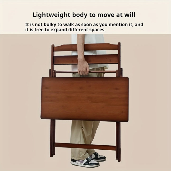 Un escritorio plegable de bambú con estantería incorporada, adecuado para el hogar, la oficina y la habitación, que ahorra espacio y es resistente y duradero.