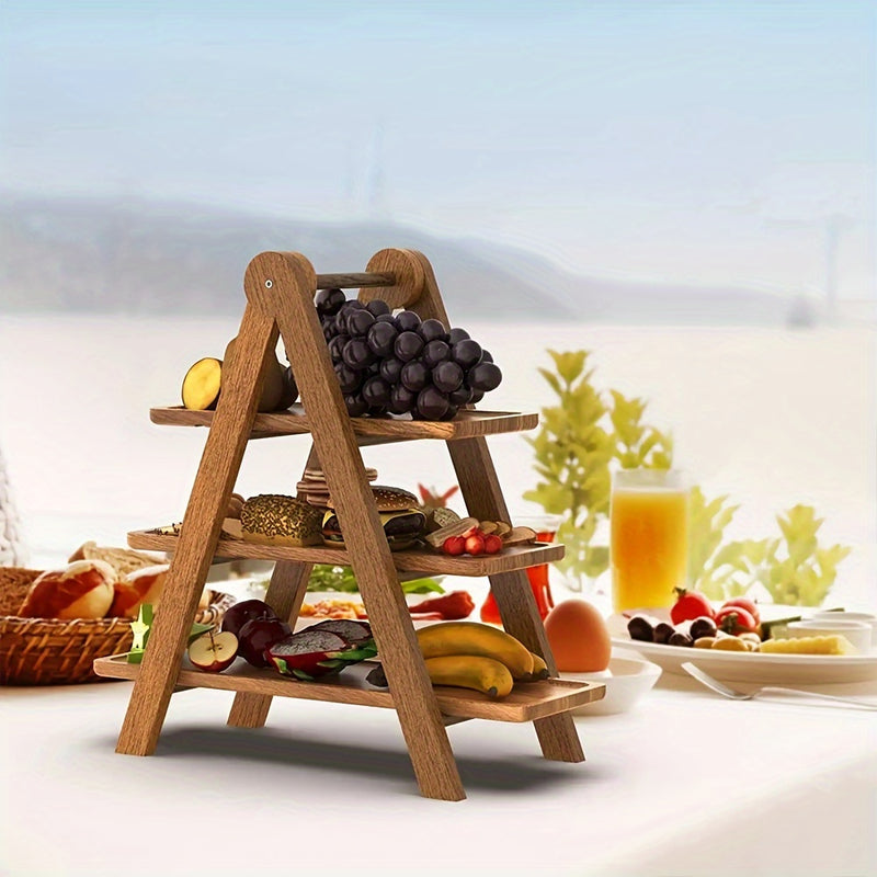Bandejita De Madera De 3 Niveles Para Servir Desayunos, Soporte Rústico Para Pasteles Y Postres, Ideal Para Presentar Aperitivos, Té, Frutas, Pan, Comida, Decoración De Fiestas, Regalo De Vacaciones, Perfecto Para Navidad, Pascua, Acción De Gracias, Día
