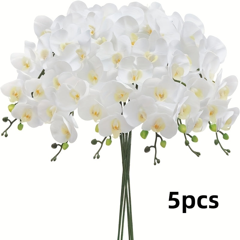 5 unidades de flores de orquídea artificiales LuxeArt, Phalaenopsis blancas con acentos de Acacia, arreglos florales de plástico para Navidad, Halloween, Pascua, Janucá, decoración de Acción de Gracias