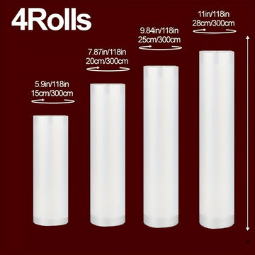 4 rollos de sellador de vacío - Sin BPA, duraderos, longitud - para sous vide, congelación y conservación de alimentos en gran cantidad