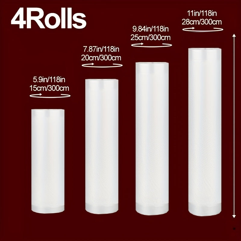 4 rollos de sellador de vacío - Sin BPA, duraderos, longitud - para sous vide, congelación y conservación de alimentos en gran cantidad