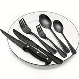Juego de cubiertos de acero inoxidable de 24 piezas - Incluye cuchillos para bistec, tenedores, cucharas, cucharitas para postre y tenedores, apto para lavavajillas, adecuado para comidas en casa, banquetes de restaurantes, bodas y regalos, serie de cubi